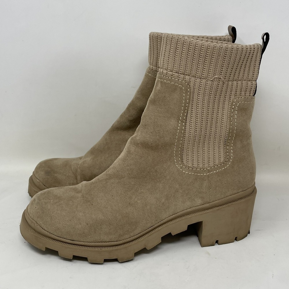 Steven New York Platform Chelsea Army Chunky Boot‎ Size 9.5 y2k Tan Knit